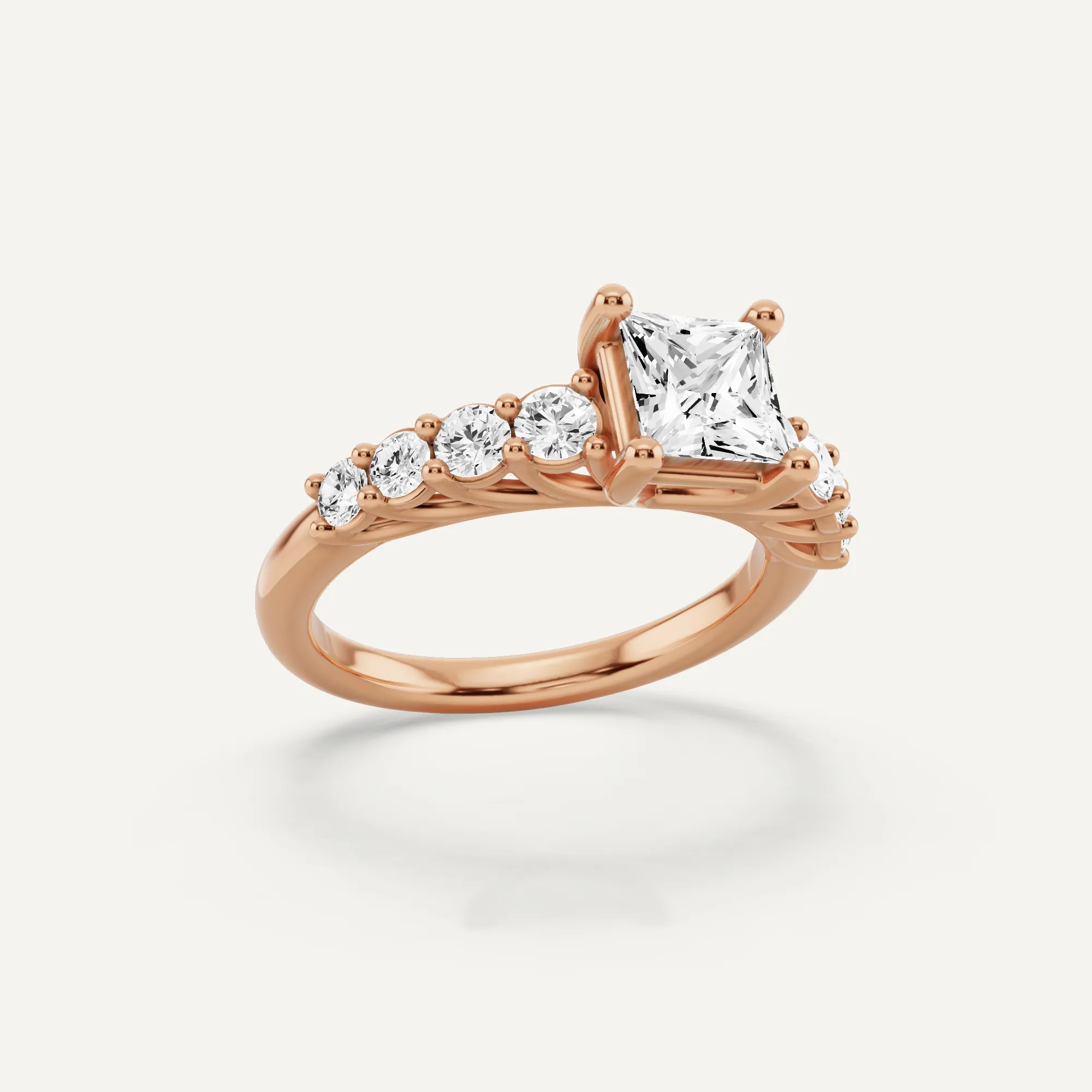1 1/2 ctw Princess Diamond Graduating Side Stone Engagement Ring