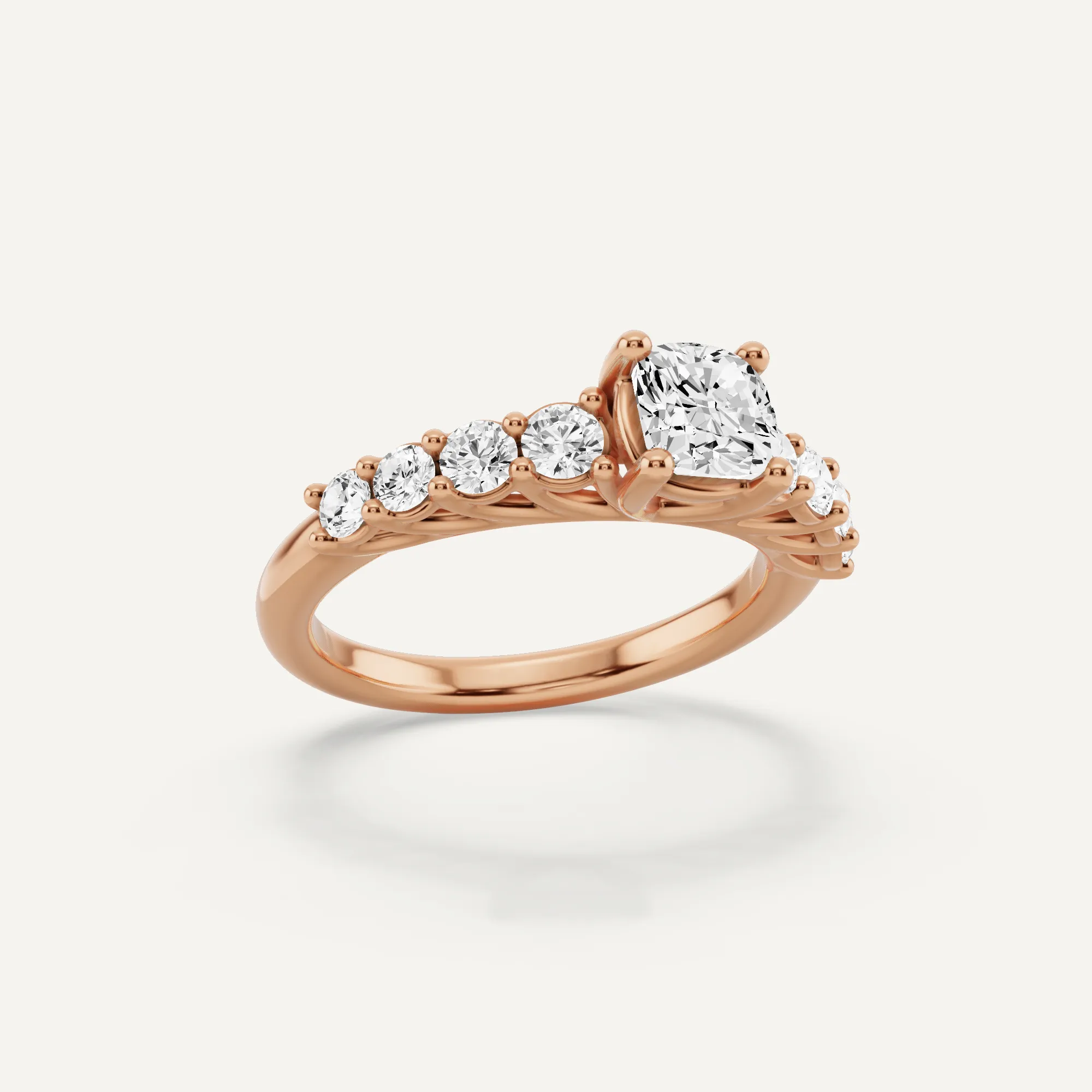 1 1/4 ctw Cushion Diamond Graduating Side Stone Engagement Ring