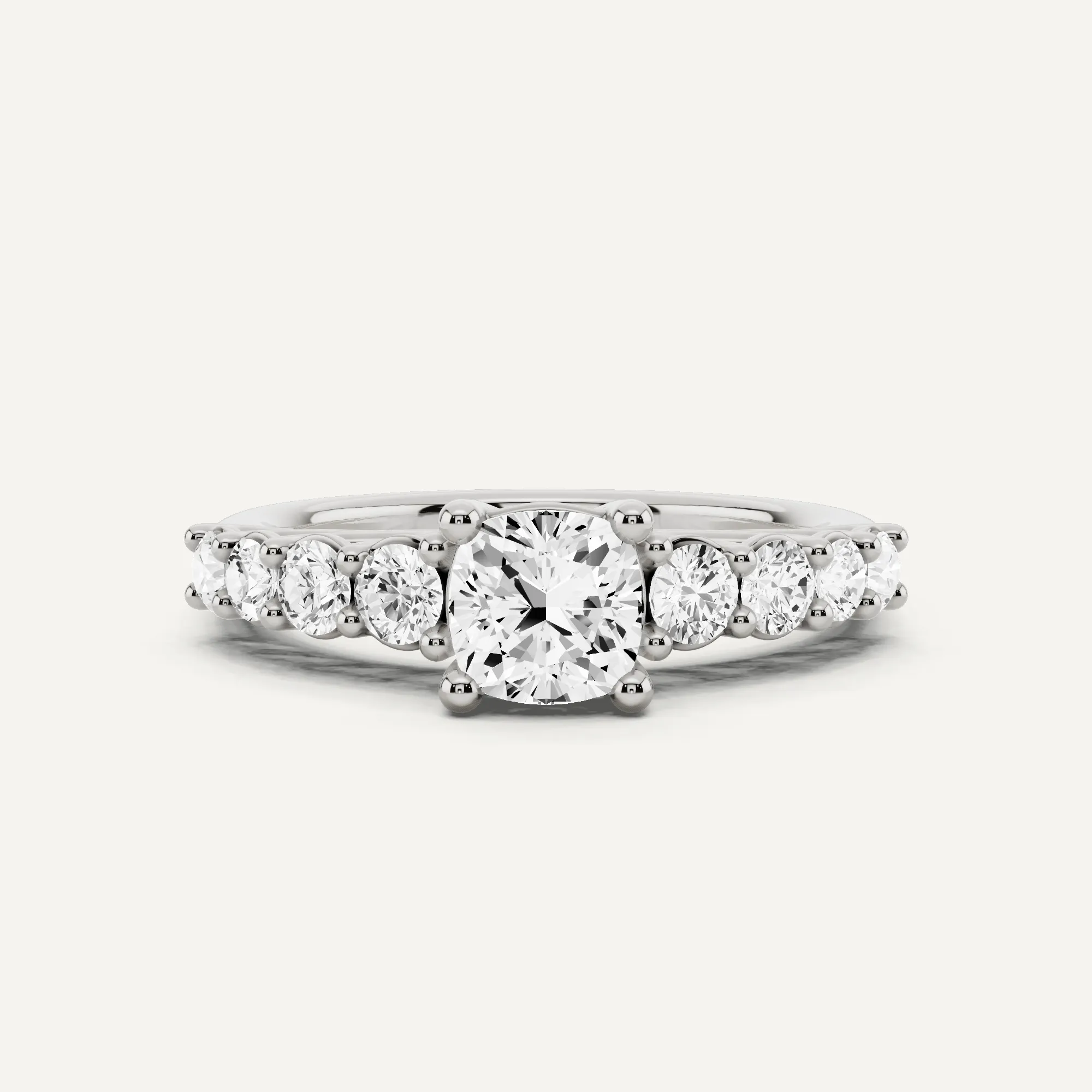 1 1/4 ctw Cushion Diamond Graduating Side Stone Engagement Ring