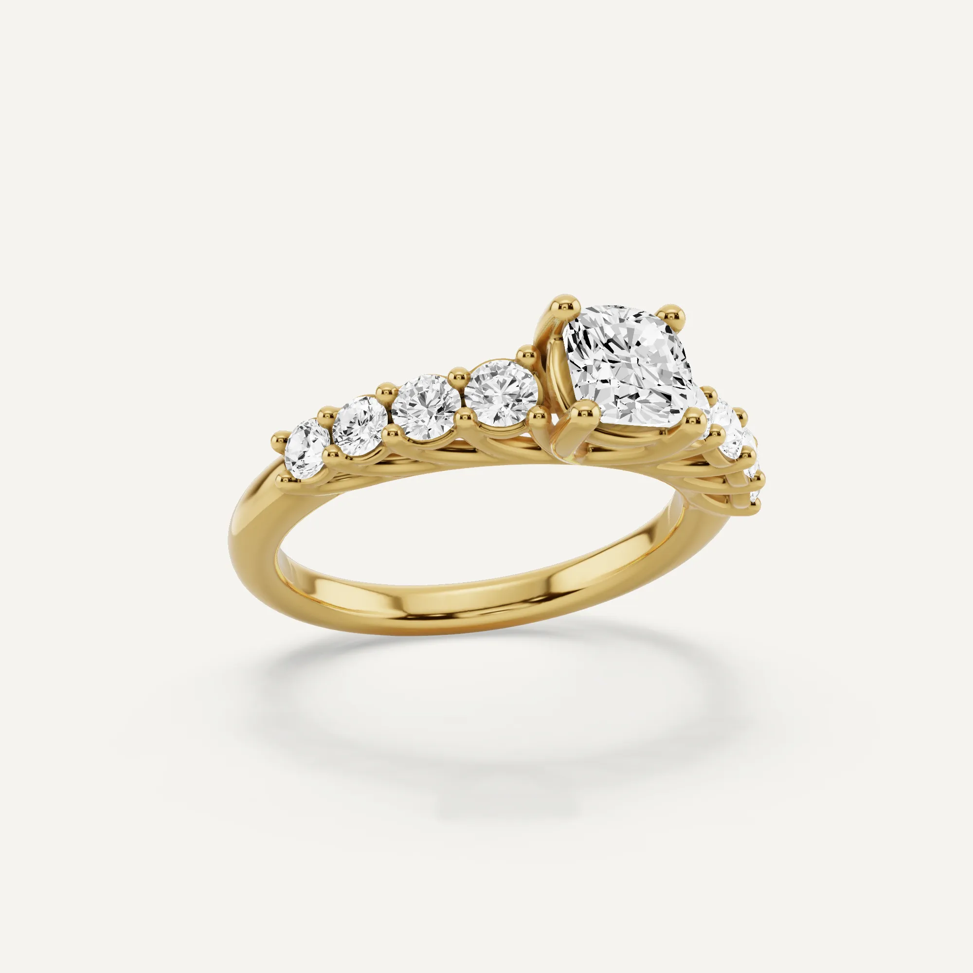 1 1/4 ctw Cushion Diamond Graduating Side Stone Engagement Ring