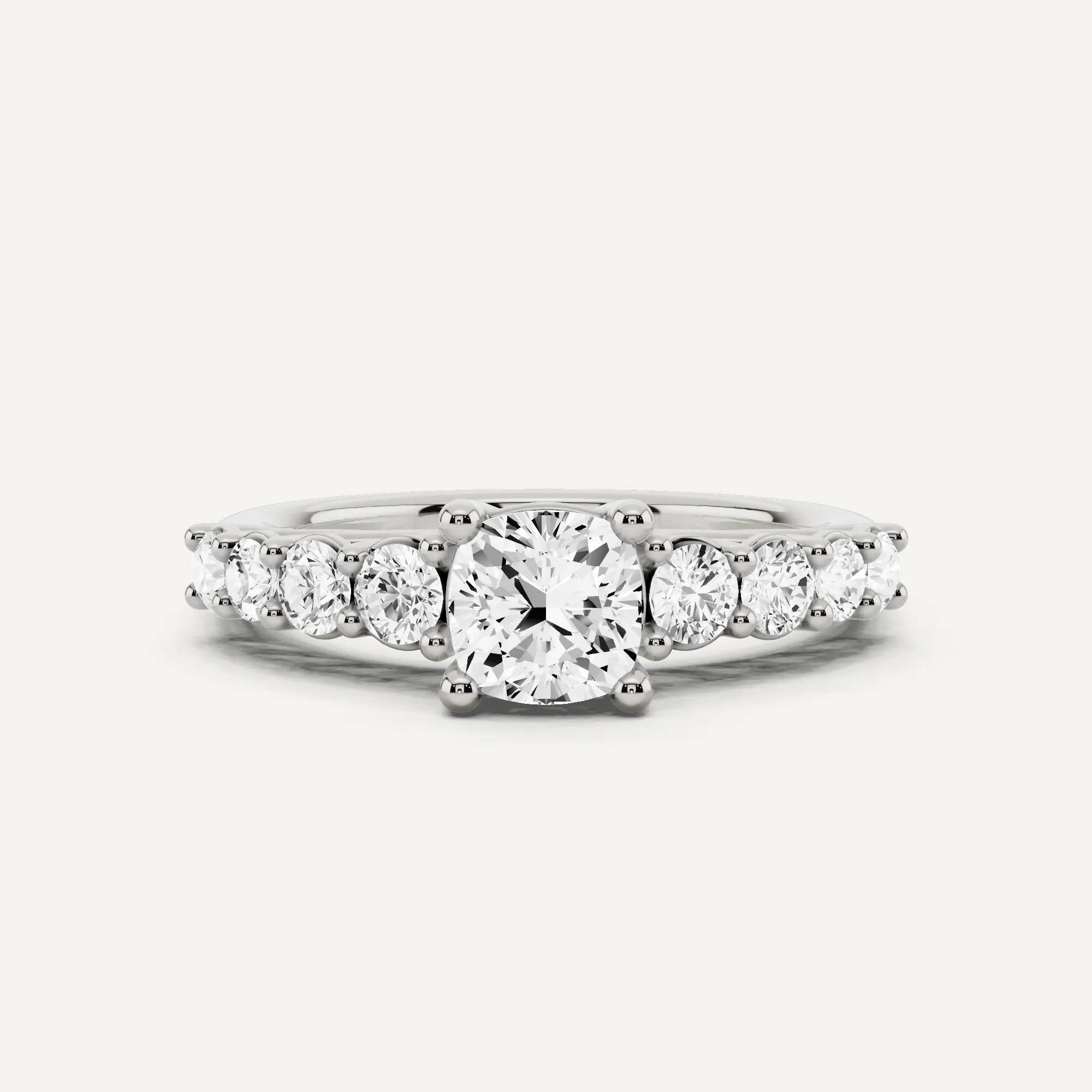 1 1/4 ctw Cushion Diamond Graduating Side Stone Engagement Ring