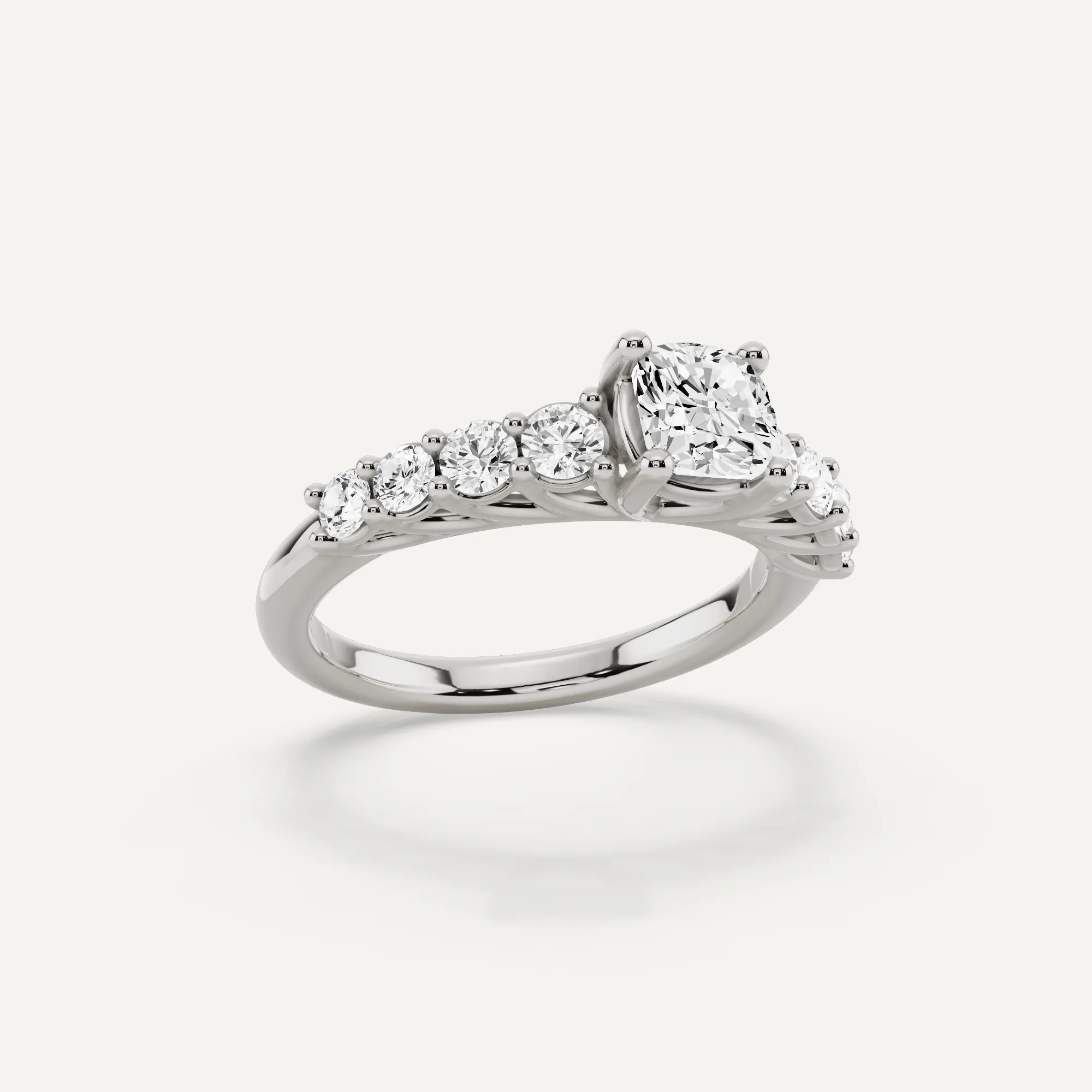 1 1/4 ctw Cushion Diamond Graduating Side Stone Engagement Ring