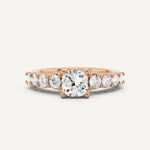 1 1/4 ctw Cushion Diamond Graduating Side Stone Engagement Ring