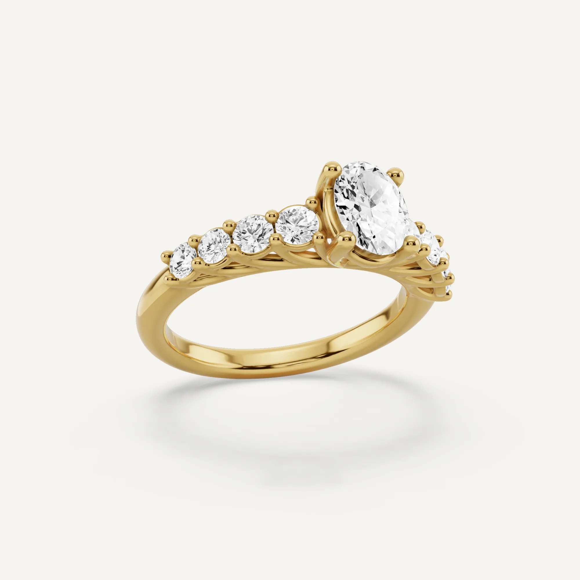 1 1/4 ctw Oval Diamond Graduating Side Stone Engagement Ring