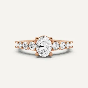 1 1/4 ctw Oval Diamond Graduating Side Stone Engagement Ring