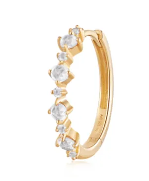 14K Yellow Gold Rose Cut White Sapphire Single Huggie Hoop Earring by Aurelie Gi