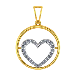 22k Gold Hoop Pendant With A American Diamond Studded Heart In The Centre
