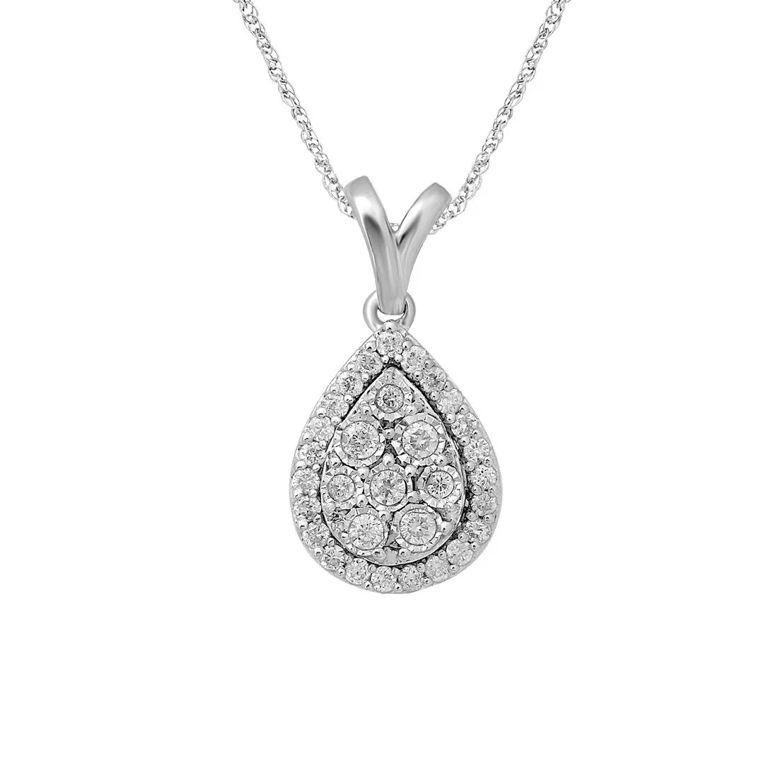9ct White Gold 0.25ct Diamond Pear Miracle Set Halo Pendant