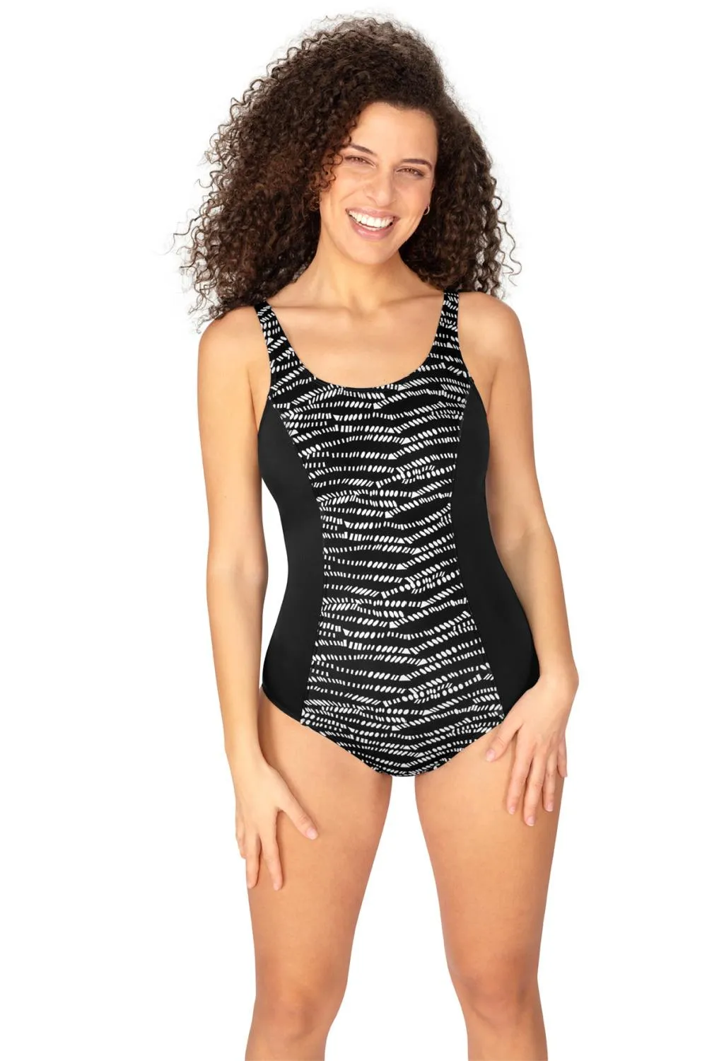 Amoena Reflection Mastectomy Swimsuit, Black/White (71532)