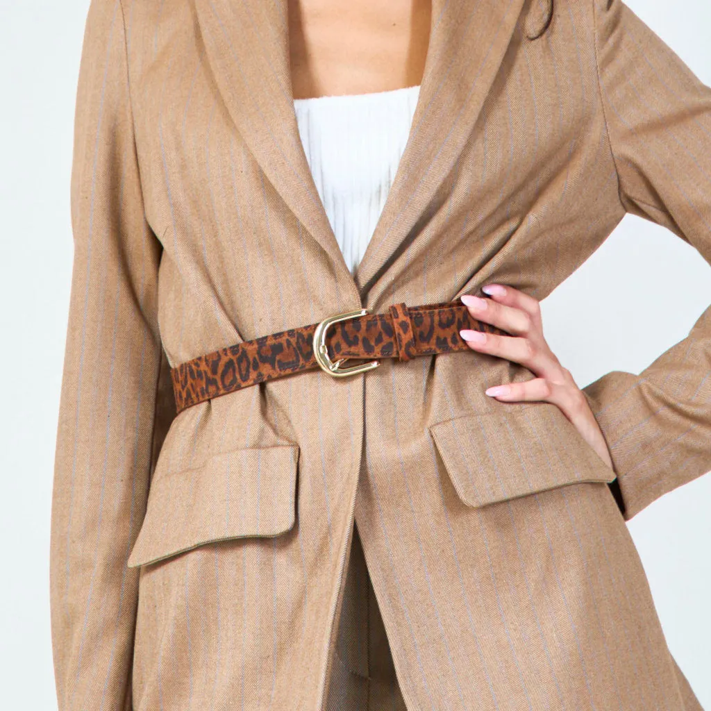 Animal print belt with gold buckle wholesale