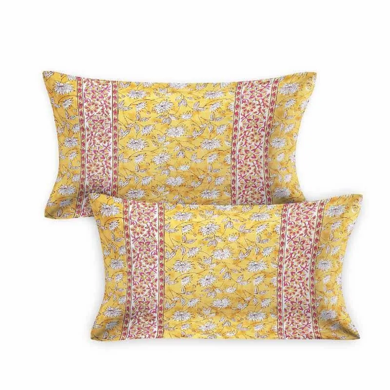 Artifact Floral Printed Bedsheet - Yellow