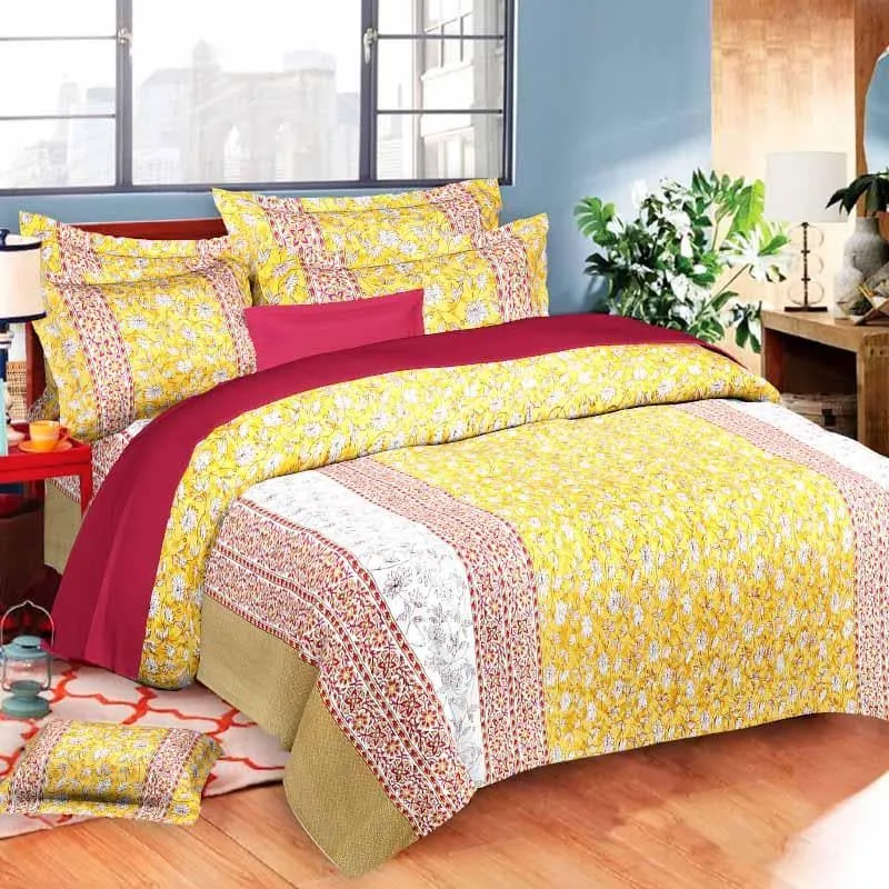 Artifact Floral Printed Bedsheet - Yellow
