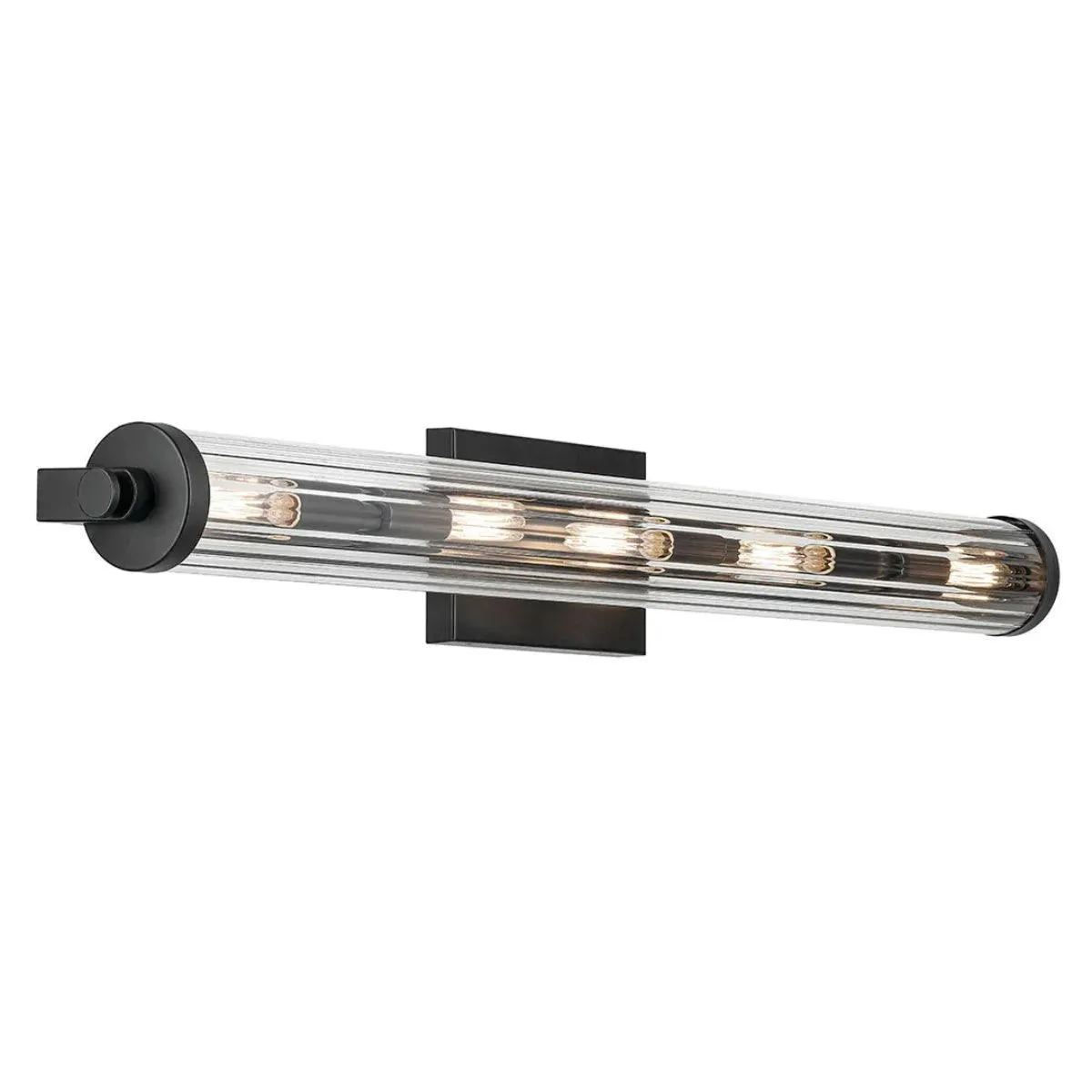 Azores 32 In 5-Lights Bathroom Vanity Light With Clear Fluted Glass, Black Finish