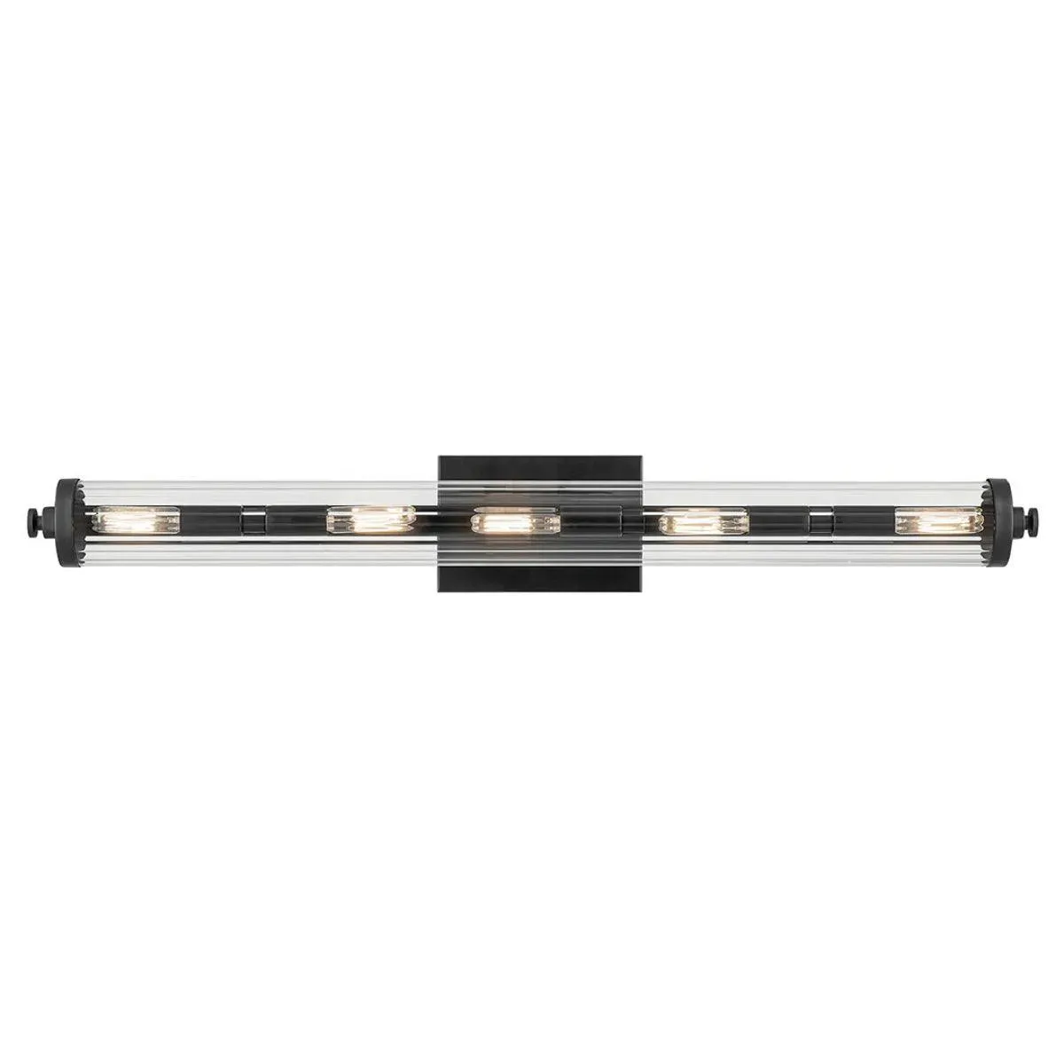 Azores 32 In 5-Lights Bathroom Vanity Light With Clear Fluted Glass, Black Finish