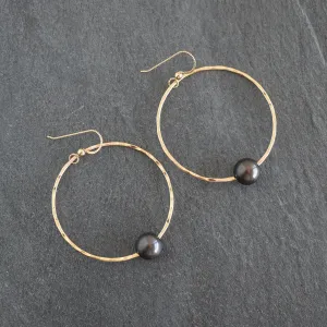 Black Pearl Hoop Earrings - Large