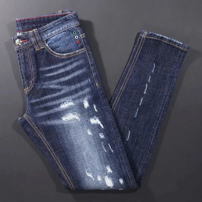 Blue Slim Fit Ripped Jeans
