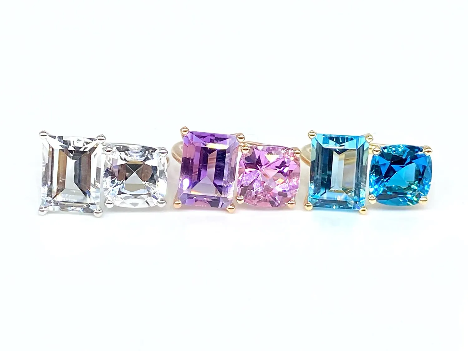 Bold 2-Stone Ring with White Topaz Cushion & Baguette