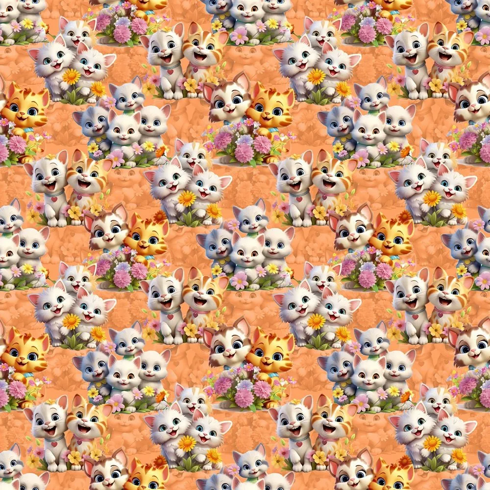 Cartoon Playful Kitten Fabric