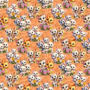 Cartoon Playful Kitten Fabric