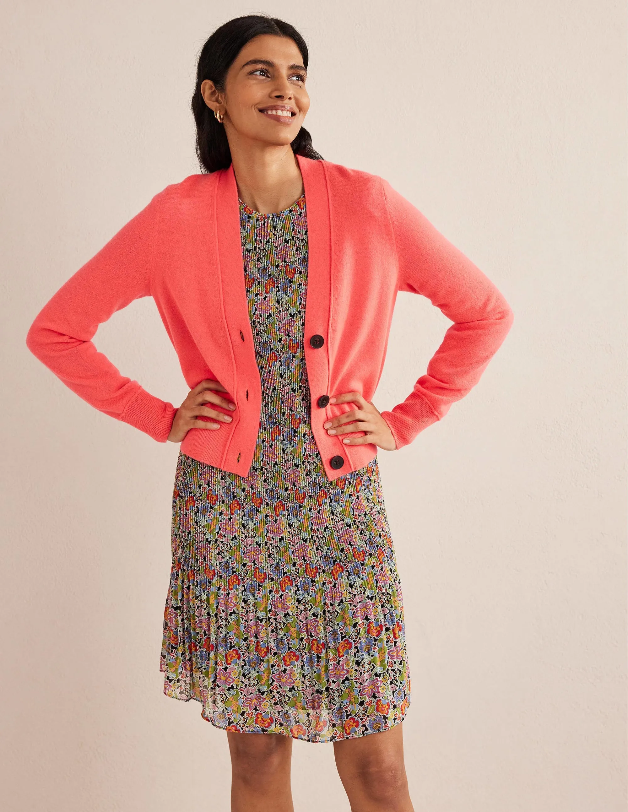 Cashmere V-neck Cardigan-Bright Watermelon