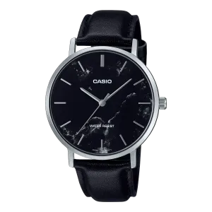 Casio Standard Black Dial Black Leather Band Watch MTPVT01LM-1A