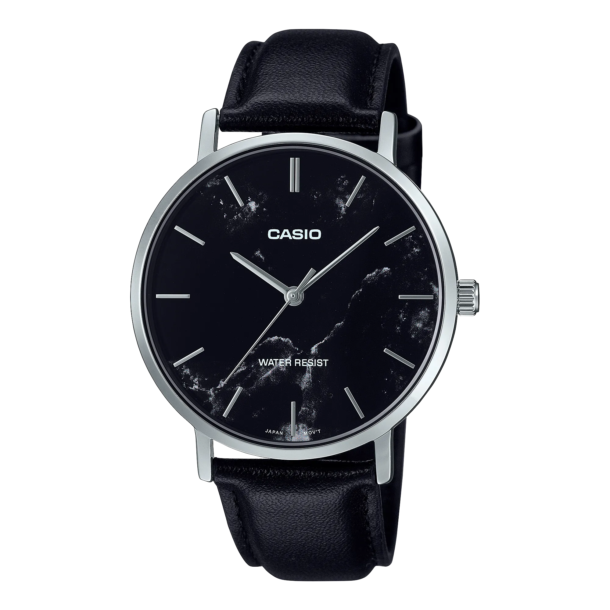 Casio Standard Black Dial Black Leather Band Watch MTPVT01LM-1A