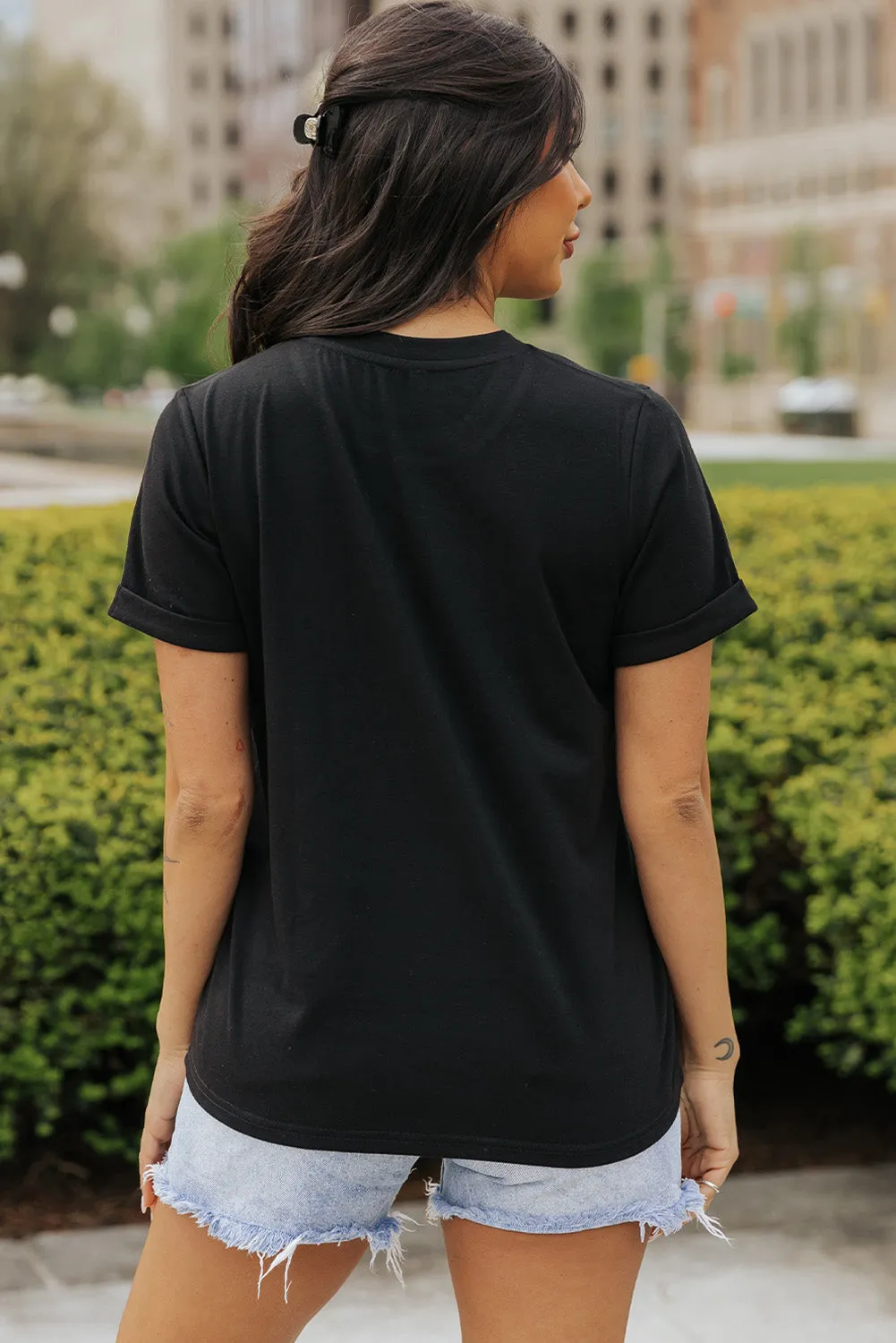 Checkerboard Bowknot Graphic Crewneck T-Shirt