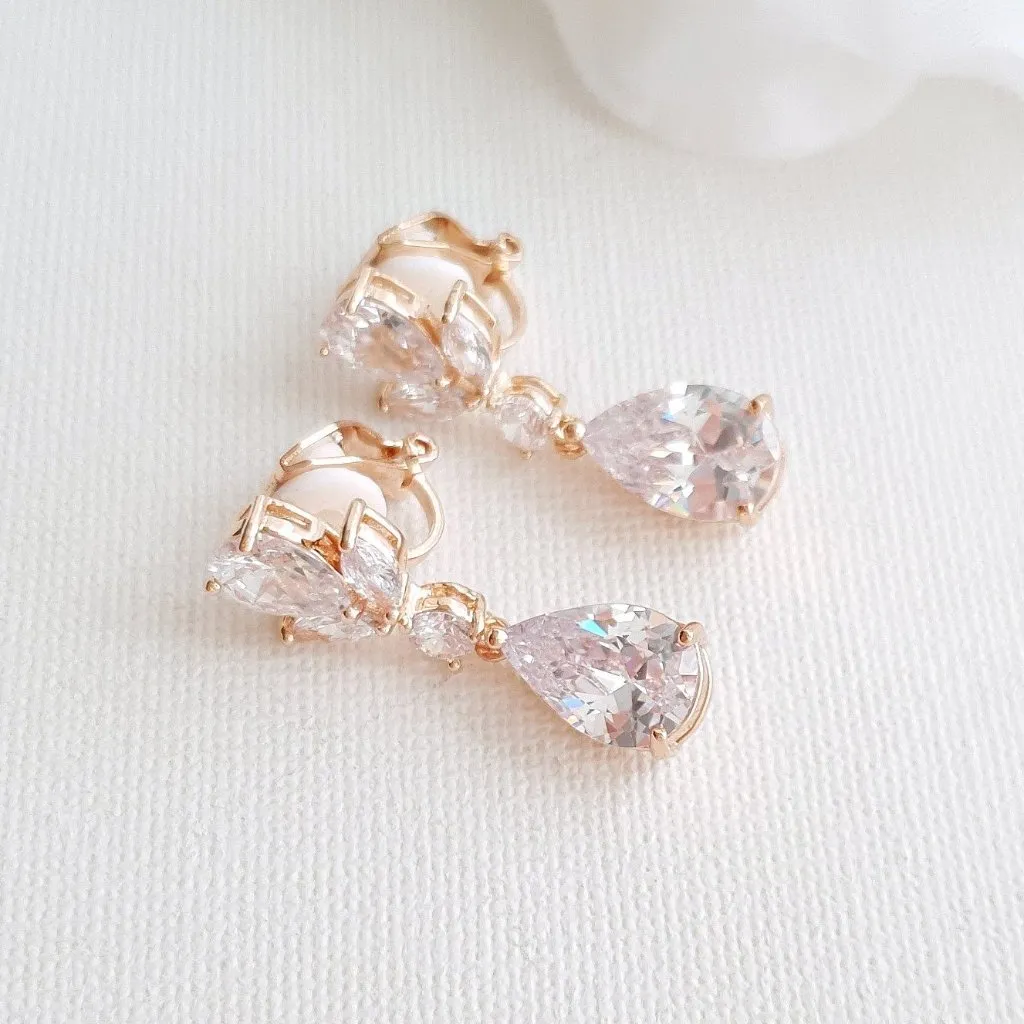 Clip on Drop Earrings Rose Gold-Nicole