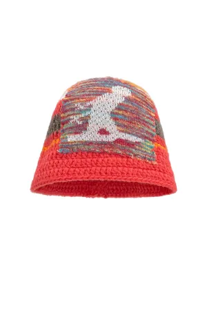 Cozy Knit Colorblock Bucket Hat with Embellished Patch