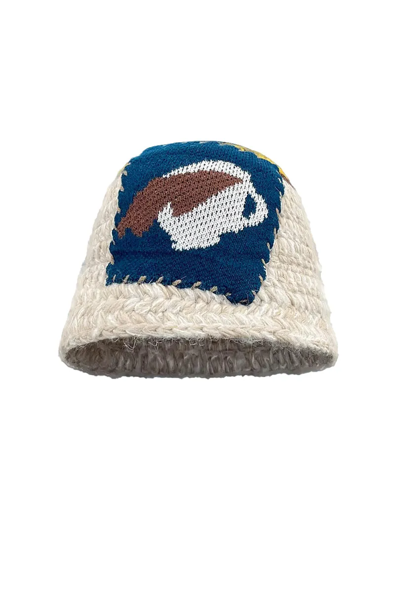 Cozy Knit Colorblock Bucket Hat with Embellished Patch
