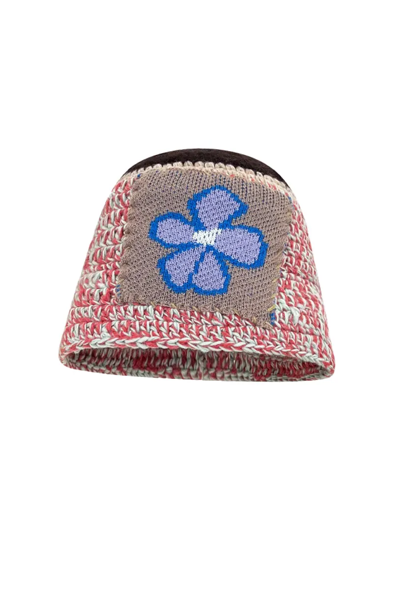 Cozy Knit Colorblock Bucket Hat with Embellished Patch