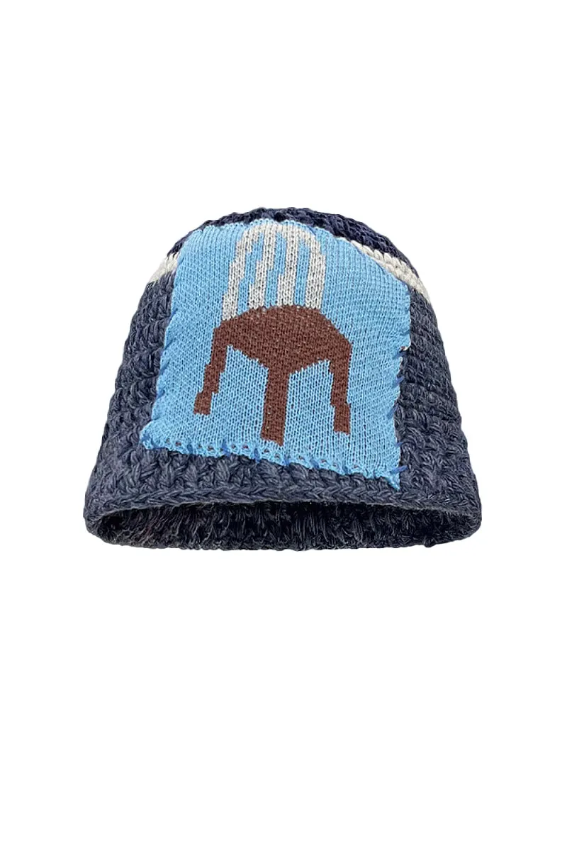 Cozy Knit Colorblock Bucket Hat with Embellished Patch