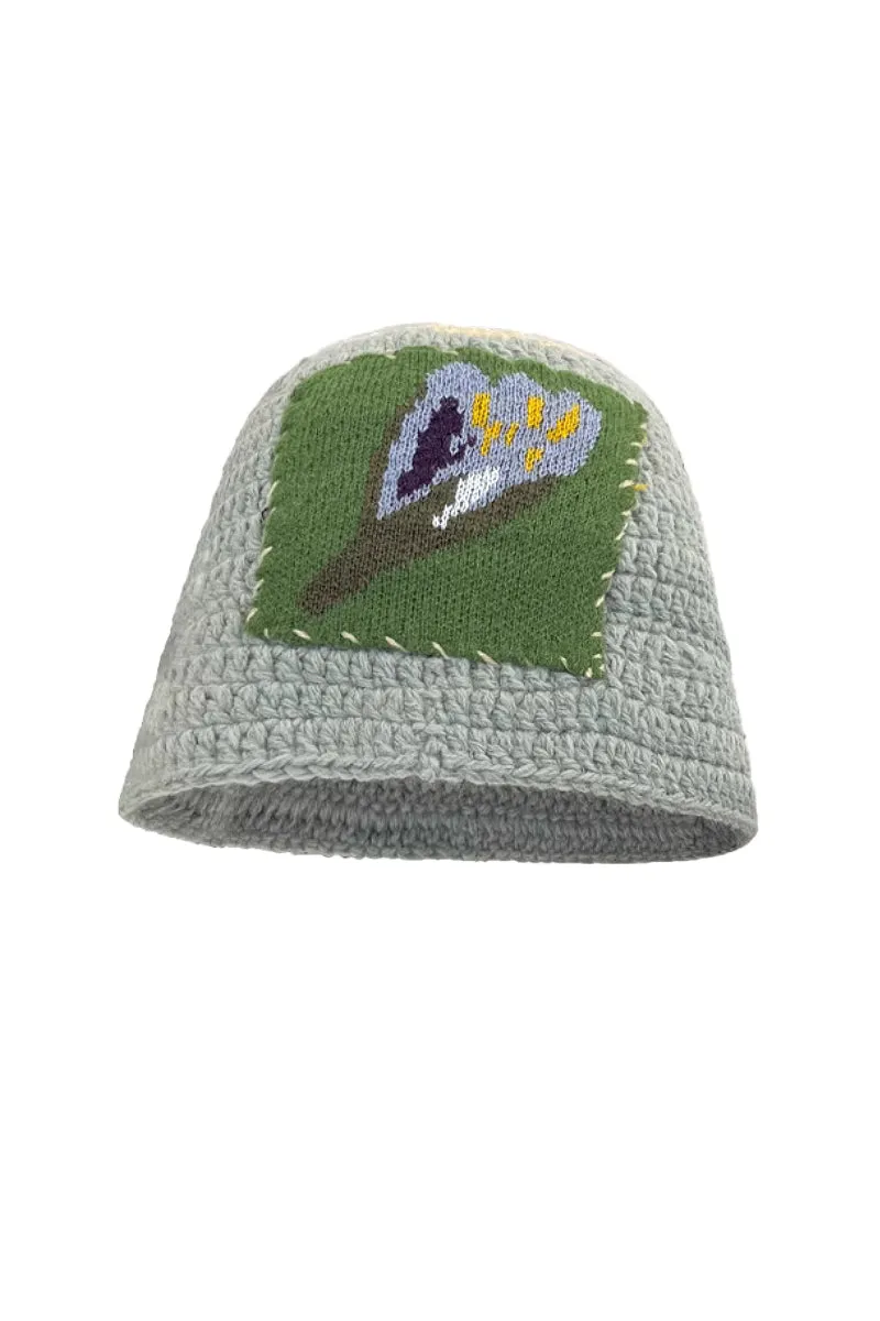 Cozy Knit Colorblock Bucket Hat with Embellished Patch