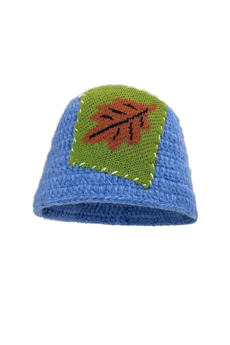 Cozy Knit Colorblock Bucket Hat with Embellished Patch