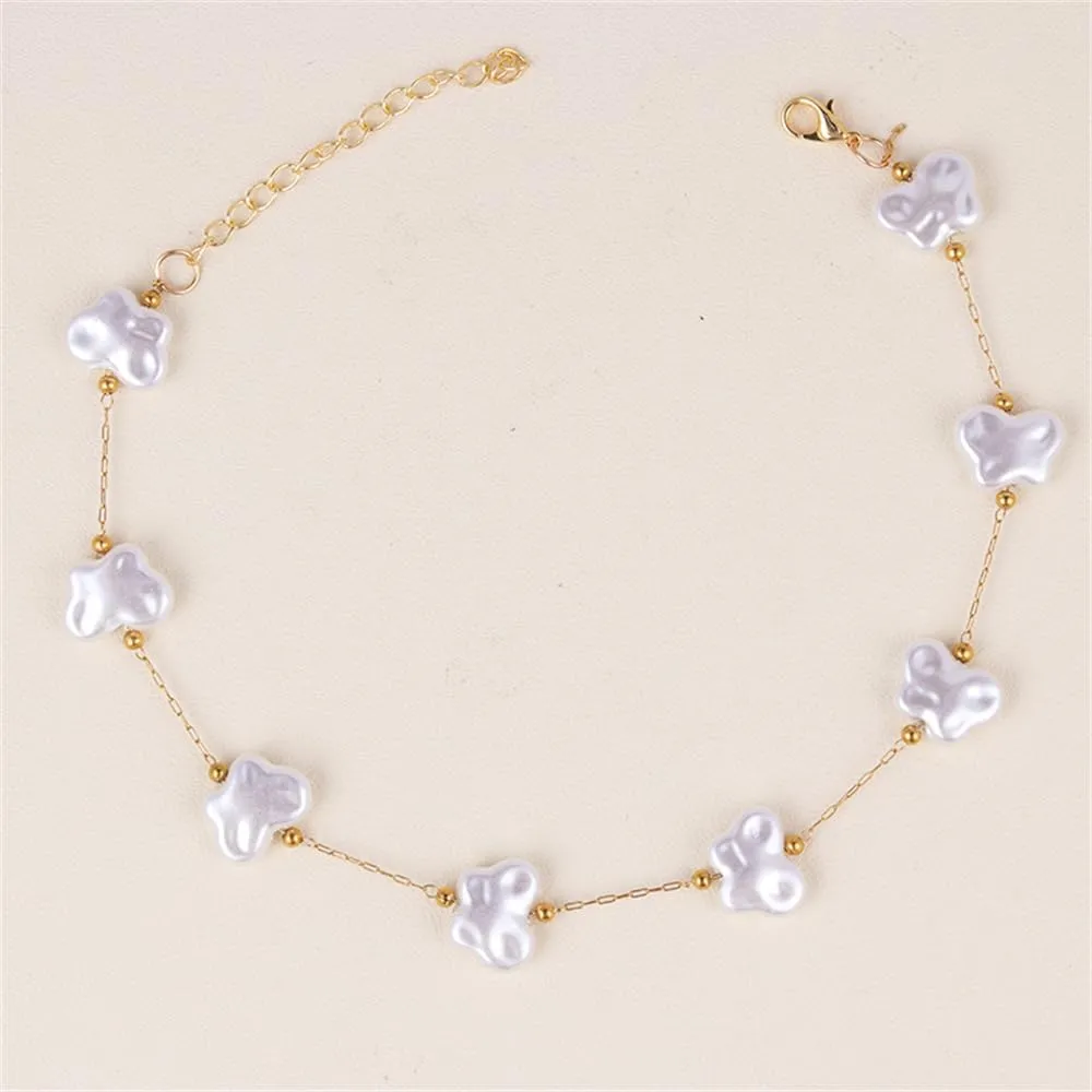 Cute White Butterfly Anklets Bracelets For Women 14k Gold/Silver Plated Simple Layered Anklets Adjustable Waterproof Barefoot Sandals Feet Foot Link Chain Boho Summer Beach Beaded Trendy Jewelry Gifts