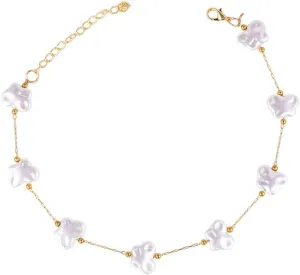 Cute White Butterfly Anklets Bracelets For Women 14k Gold/Silver Plated Simple Layered Anklets Adjustable Waterproof Barefoot Sandals Feet Foot Link Chain Boho Summer Beach Beaded Trendy Jewelry Gifts