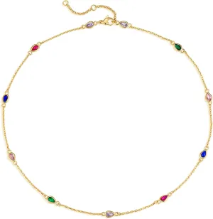 Dainty Chain Choker Necklace 18K Gold Plated Colorfull Link Chokers for Women Multicolor Necklaces Jewelry