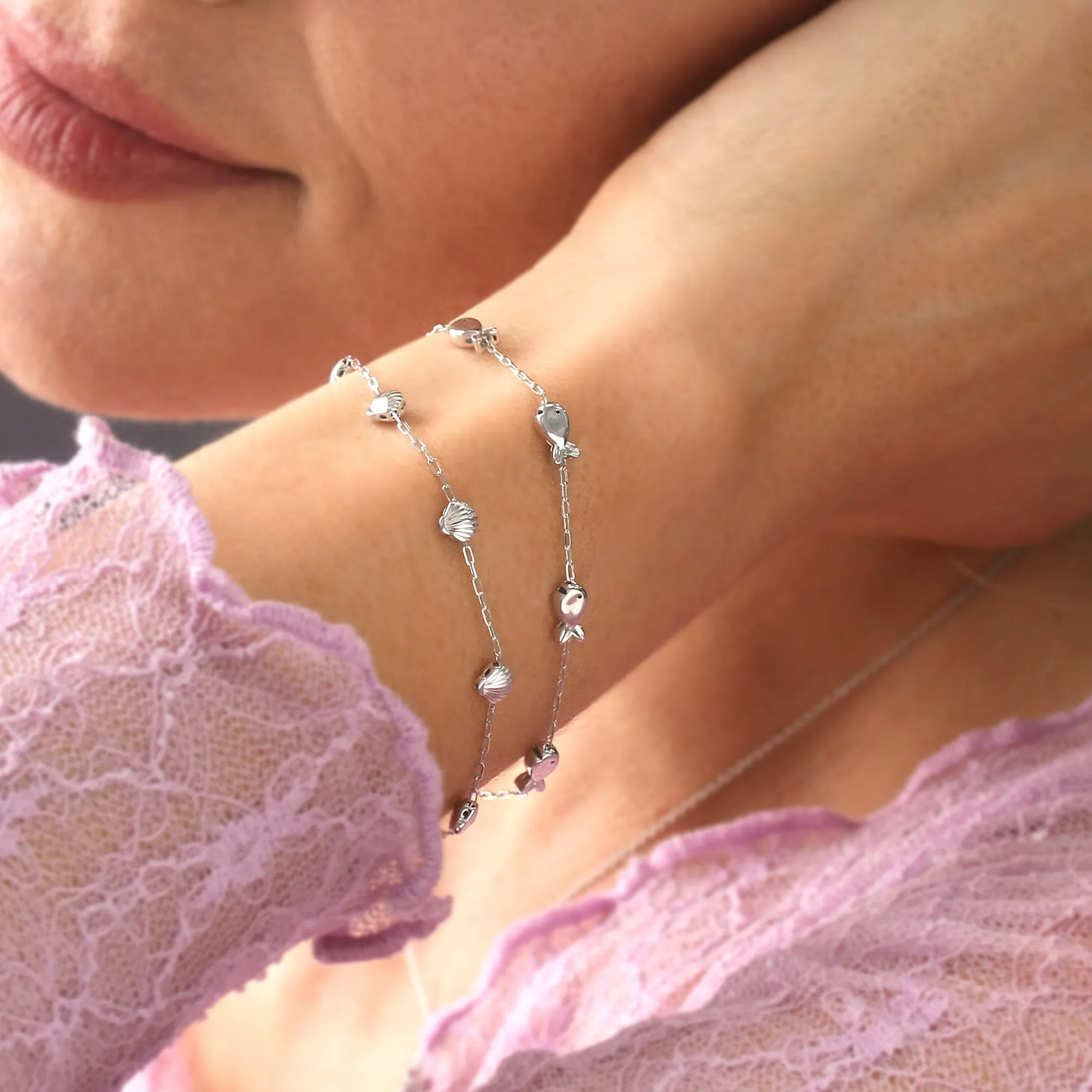 Elegant Puffed Shine Fish Bracelet & Anklet - Customizable Length