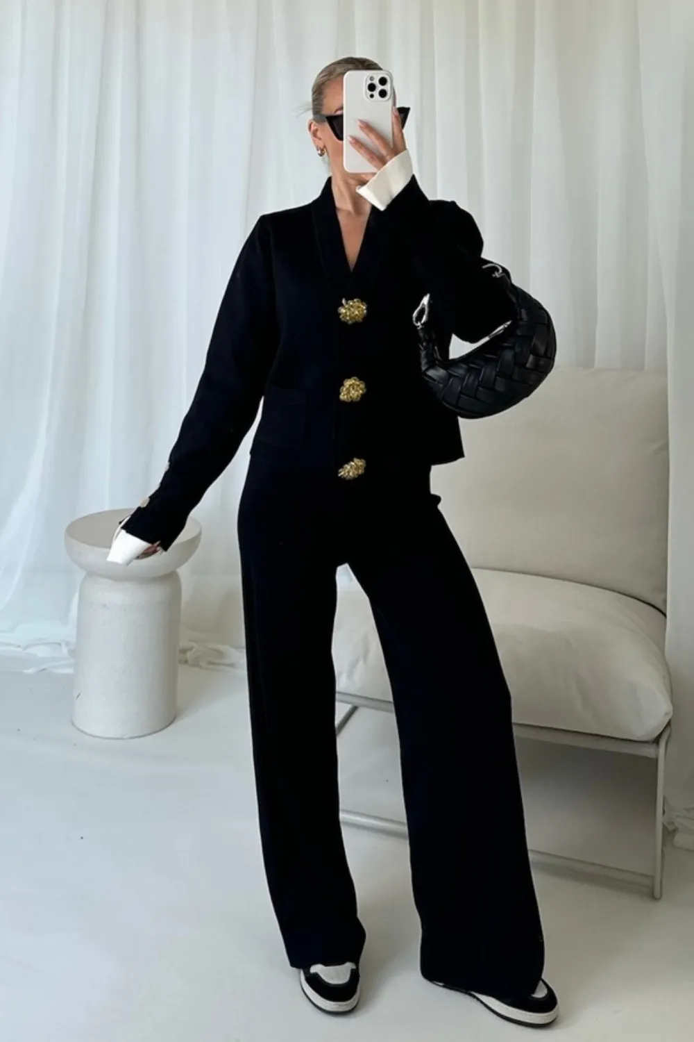 Evelyn black broach knitted co-ord