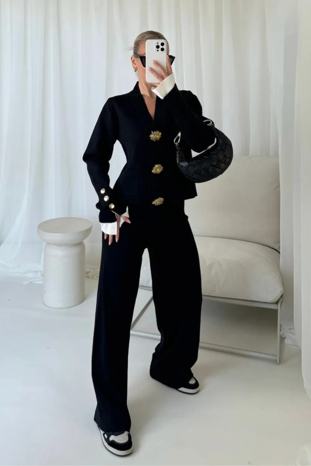 Evelyn black broach knitted co-ord