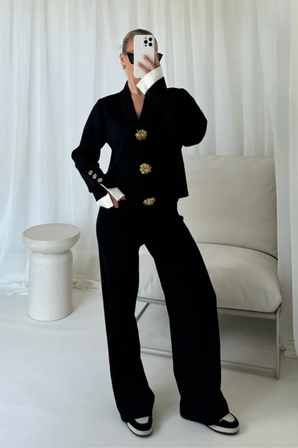 Evelyn black broach knitted co-ord