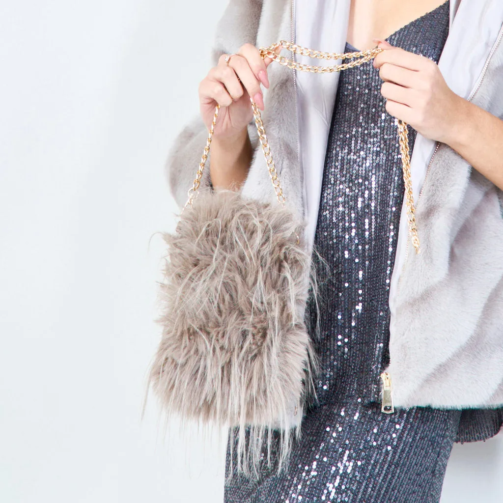 Faux fur mini crossbody bags with chain wholesale