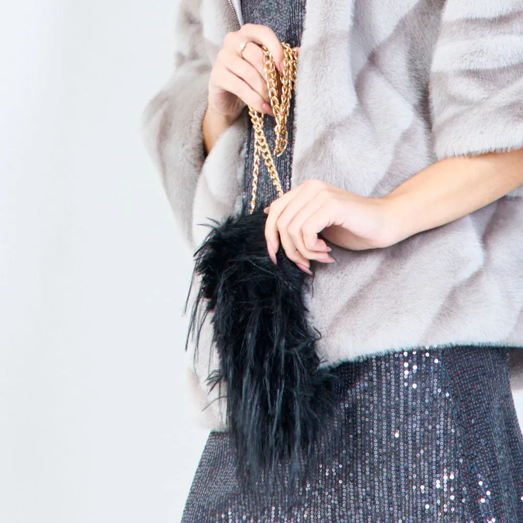 Faux fur mini crossbody bags with chain wholesale