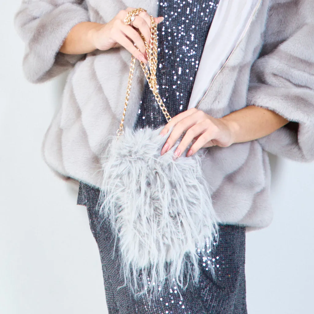 Faux fur mini crossbody bags with chain wholesale