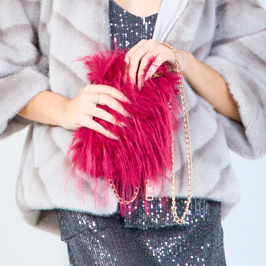 Faux fur mini crossbody bags with chain wholesale