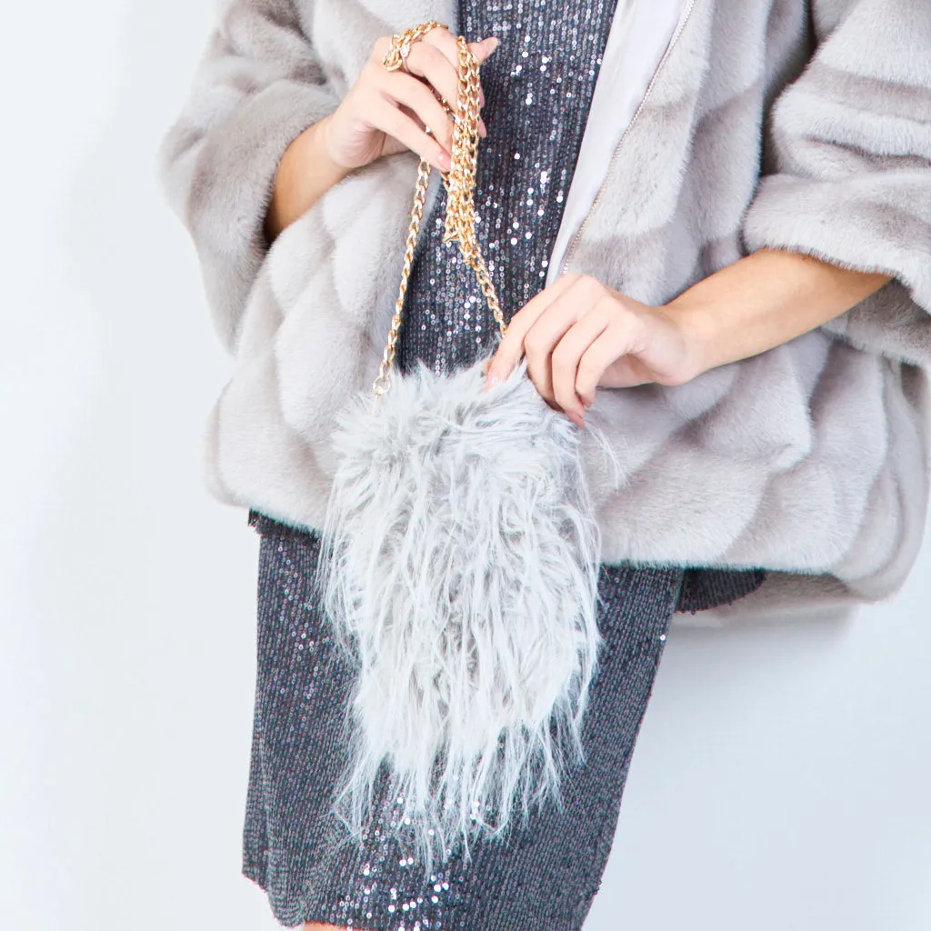 Faux fur mini crossbody bags with chain wholesale