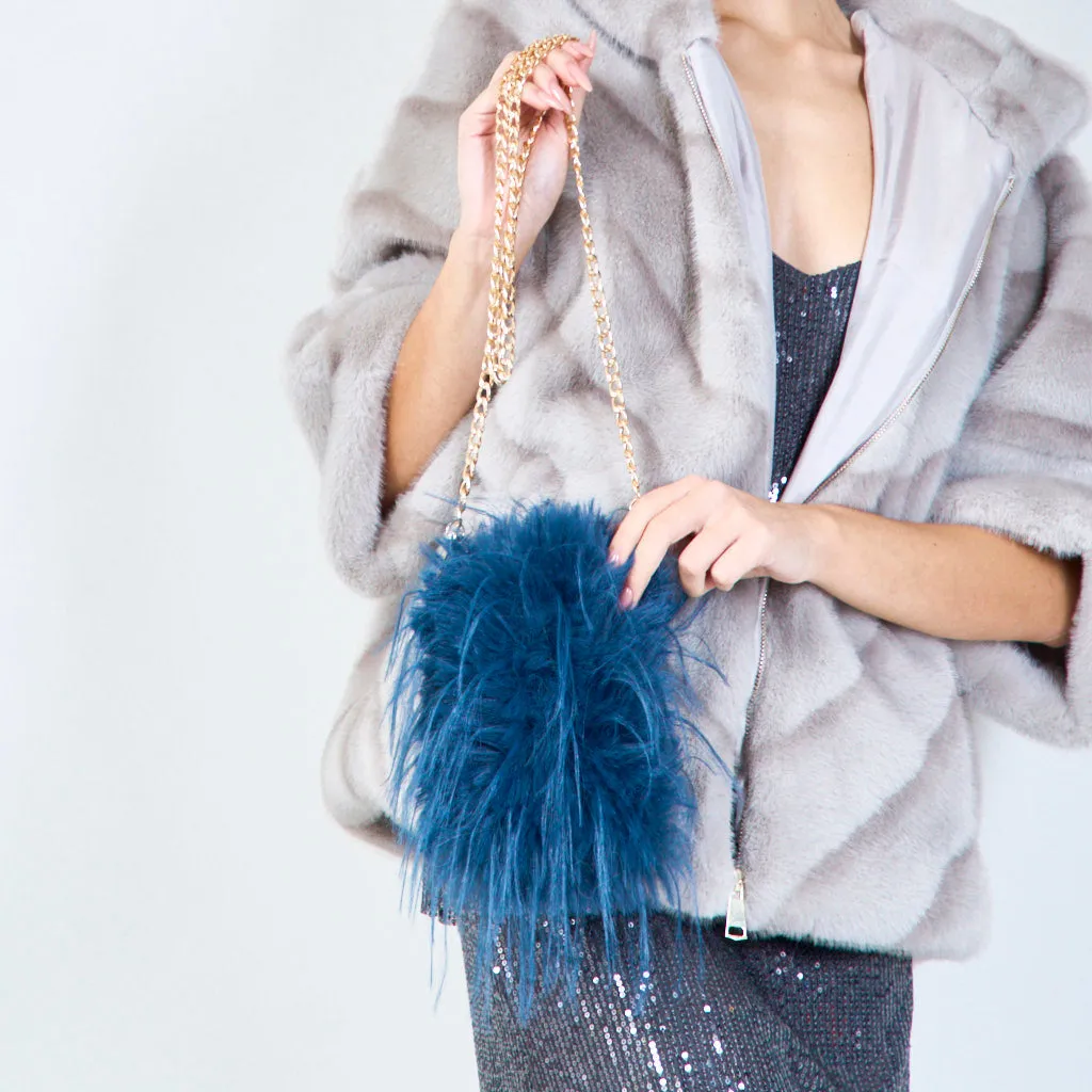 Faux fur mini crossbody bags with chain wholesale