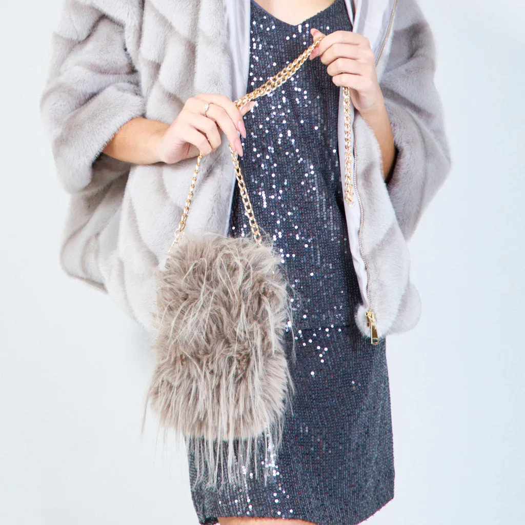 Faux fur mini crossbody bags with chain wholesale