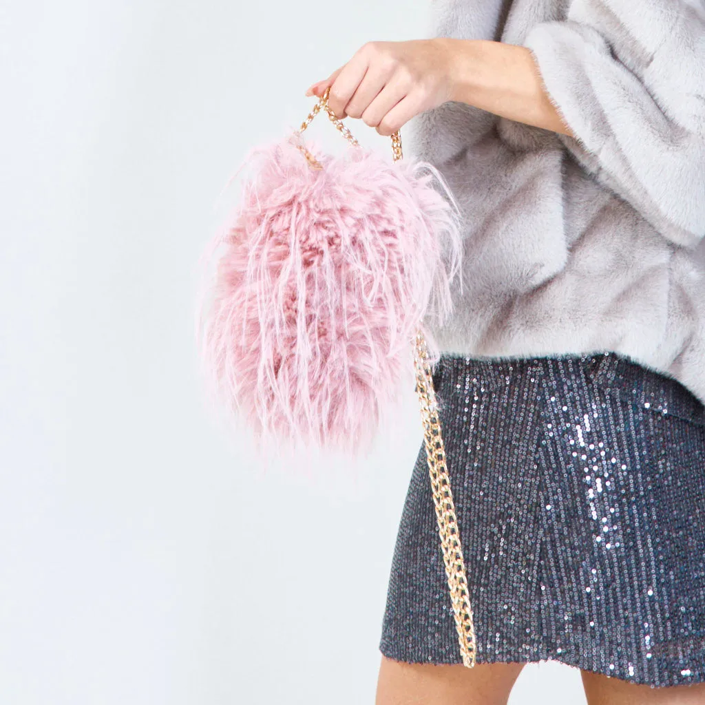 Faux fur mini crossbody bags with chain wholesale
