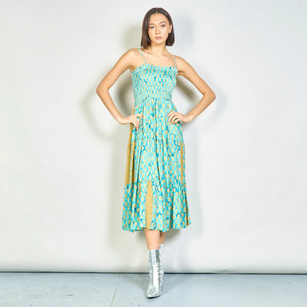 Floral smocked maxi dress with straps wholesale